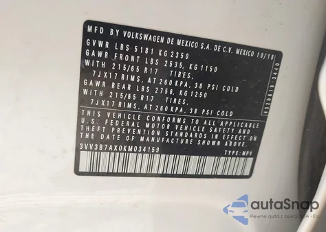 2019 Volkswagen Tiguan 2.0T Se/2.0T Sel/2.0T Sel R-Line/2.0T Sel R-Line Black from USA, damaged, VIN 3VV3B7AX0KM034159